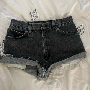 Black stone washed jean shorts